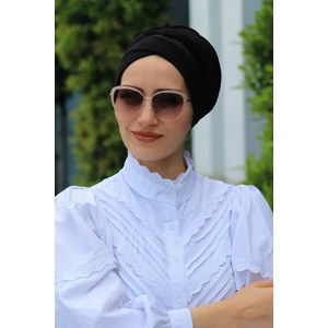 Amisos Bone Şal Çapraz Bone Siyah - Özel Tasarım- Yeni Model Tesettür Giyim