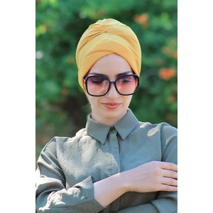 Amisos Bone Şal Çapraz Bone Hardal - Özel Tasarım- Yeni Model Tesettür Giyim