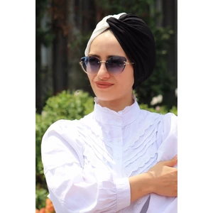 Amisos Bone Şal Çift Renkli Hazır Dolama Bone Siyah Beyaz - Özel Tasarım- Yeni Model Tesettür Giyim