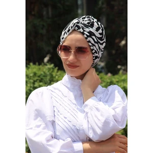 Amisos Bone Şal Desenli Dolama Bone  Zebra Desen (Model Hazır Değildir) - Özel Tasarım- Yeni Model Tesettür Giyim