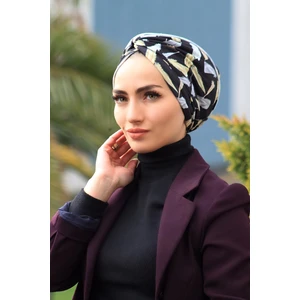 Amisos Bone Şal Desenli Dolama Bone  Kuş Tüyü Desen (Model Hazır Değildir) - Özel Tasarım- Yeni Model Tesettür Giyim