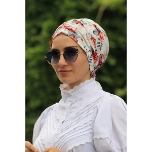 Amisos Bone Şal Gül Desenli Tokalı Bone - Özel Tasarım- Yeni Model Tesettür Giyim