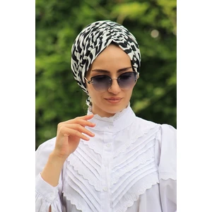 Amisos Bone Şal Zebra Desenli Tokalı Bone - Özel Tasarım- Yeni Model Tesettür Giyim