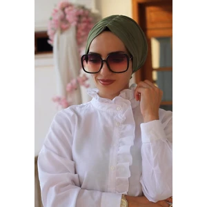 Amisos Bone Şal Lastik Tokalı Bone Haki Renk - Özel Tasarım- Yeni Model Tesettür Giyim