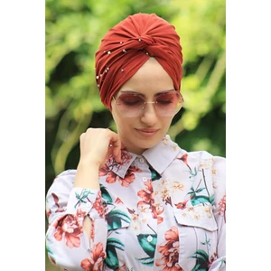 Amisos Bone Şal Incili Dolama Bone Kiremit  ( Hazır Değildir Kendiniz Dolama Yapıyosunuz) - Özel Tasarım- Yeni Model Tesettür Giyim