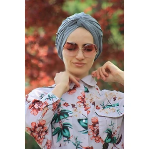 Amisos Bone Şal Incili Dolama Bone Gri ( Hazır Değildir Kendiniz Dolama Yapıyosunuz) - Özel Tasarım- Yeni Model Tesettür Giyim