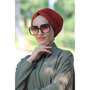 Amisos Bone Şal Lastik Tokalı Bone Kiremit - Özel Tasarım- Yeni Model Tesettür Giyim