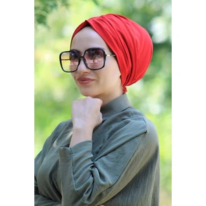 Amisos Bone Şal Lastik Tokalı Bone Kırmızı - Özel Tasarım- Yeni Model Tesettür Giyim