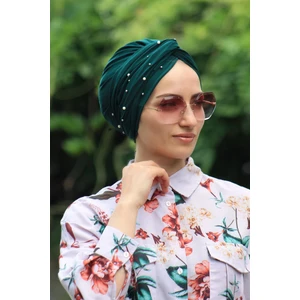 Amisos Bone Şal Incili Dolama Bone Zümrüt ( Hazır Değildir Kendiniz Dolama Yapıyosunuz)  - Özel Tasarım- Yeni Model Tesettür Giyim