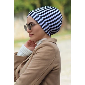Amisos Bone Şal Cizgili  Desenli Çapraz Bone - Özel Tasarım- Yeni Model Tesettür Giyim