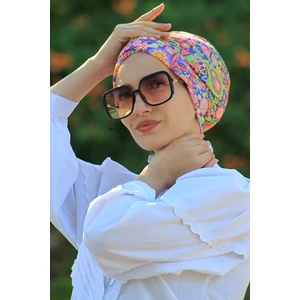 Amisos Bone Şal Desenli Çapraz Bone Etnik Desen - Özel Tasarım- Yeni Model Tesettür Giyim