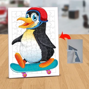 Kaykay Yapan Kasklı Penguen 99 Parça Puzzle Yapboz TABLO-124028