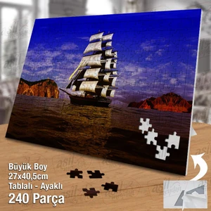 Kayalıklar -Gökyüzü- Deniz -Gemi -Yelken Yapboz -Ayak Destekli Çerçeveli 240 Parça Puzzle