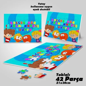 Asil Hobi Abc- Alfabe - Harfler - Sevimli Arkadaşlar Yapboz- Ayak Destekli Çerçeveli 42 Parça Puzzle