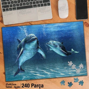 Asil Hobi Deniz Altında Yunus Balıkları - Hayvan Yapboz-Ayak Destekli Çerçeveli 240 Parça Puzzle