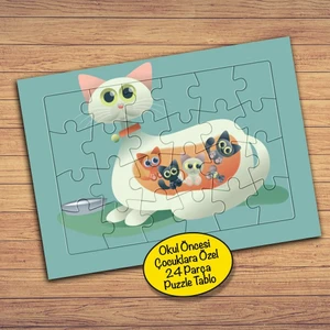 Hamile Beyaz Kedi Çocuklara Özel Puzzle Yapboz TABLO-9243