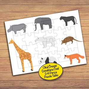 Yabani Hayvanlar Kolyajı Çocuklara Özel Puzzle Yapboz TABLO-321PZ