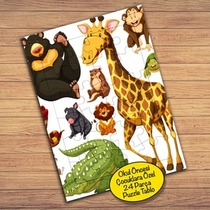 Zürafa,ayı,timsah,maymun Çocuklara Özel Puzzle Yapboz TABLO-2590