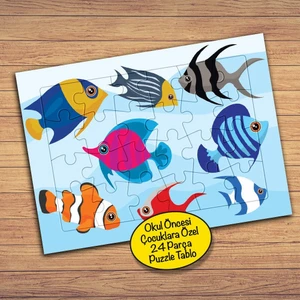 Denizde Renkli Balıklar Çocuklara Özel Puzzle Yapboz TABLO-PZ80