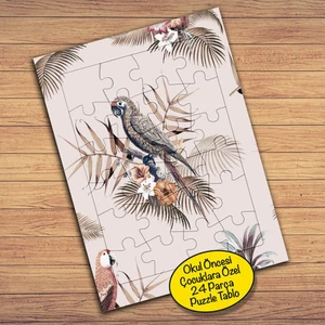 Çiçekler ve Daldaki Papağan Çocuklara Özel Puzzle Yapboz TABLO-75794