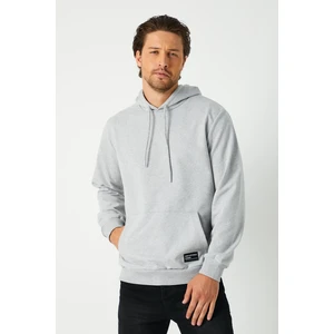 Gri Erkek Kapüşonlu Kanguru Cepli Sweatshirt