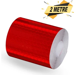 Reflektörlü Fosforlu Şerit Bant Kırmızı İkaz Bandı 2 Metre