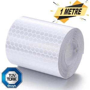 Reflektörlü Fosforlu Şerit Bant Beyaz Reflekte İkaz Bandı 1 Metre