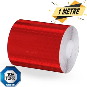 Reflektörlü Fosforlu Şerit Bant Kırmızı Reflekte İkaz Bandı 1 Metre