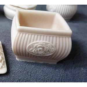 Gül Çiçek Dekorlu Kare Mini Saksı Silikon Kalıp K-206-A