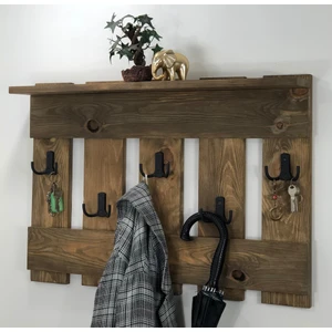 O&A Wood Doğal Ahşap Vestiyer Dekoratif 5 Askılı Portmanto Raflı Vintage Elbise Askısı Meşe