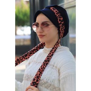 Amisos Bone Şal Atkılı Şapka Bone Lacivert - Yeni Model Tesettür Giyim