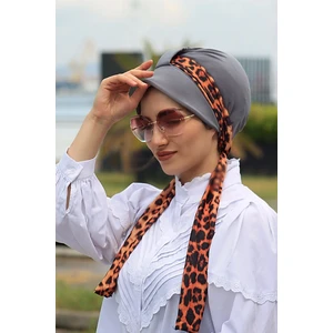 Amisos Bone Şal Atkılı Şapka Bone Gri - Yeni Model Tesettür Giyim