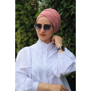 Amisos Bone Şal Çapraz Bone Gül Kurusu - Yeni Model Tesettür Giyim