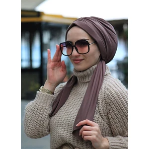 Amisos Bone Şal Tasarım Bone Koyu Vizon - Yeni Model Tesettür Giyim