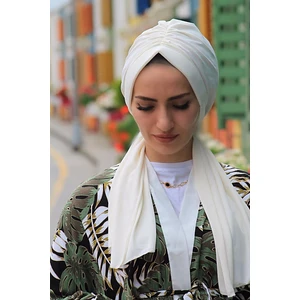 Amisos Bone Şal Tasarım Bone Ekru - Yeni Model Tesettür Giyim