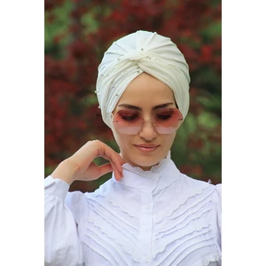 Amisos Bone Şal Incili Dolama Bone  Ekru ( Hazır Değildir Kendiniz Dolama Yapıyosunuz) - Yeni Model Tesettür Giyim