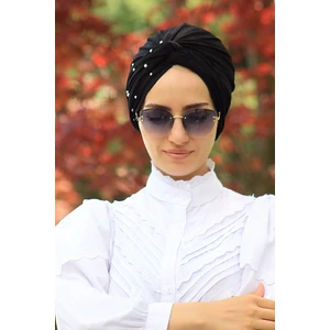 Amisos Bone Şal Incili Dolama Bone  Siyah ( Hazır Değildir Kendiniz Dolama Yapıyosunuz) - Yeni Model Tesettür Giyim