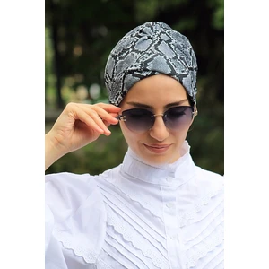 Amisos Bone Şal Desenli Çapraz Bone Yılan Desen - Yeni Model Tesettür Giyim