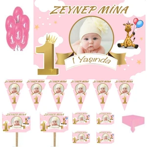 Hayaller Dükkanı Bulut Konsept Temalı Doğum Günü Süsleme ve Magnet Set,  1 Yaş Doğum Günü Süsleri, Kız Çocuk