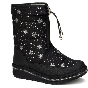 Le Petit Siyah Kar Desenli Taşlı Içi Kürklü Kız Çocuk Kar Botu