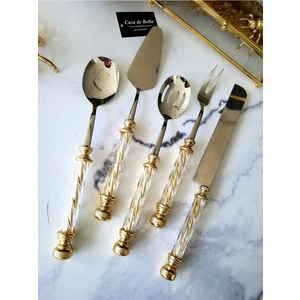 Casa De Bella 5 Parça Kristal Desenli Gold Saplı Servis Seti