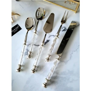Casa De Bella 5 Parça Kristal Desenli Gümüş  Saplı Servis Seti