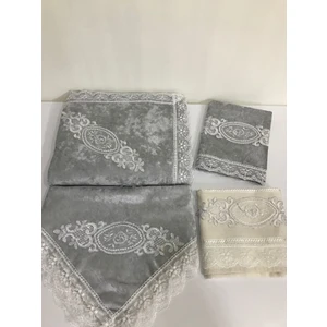 Lamazi Home Lamazihome 4 Parça Gri Kadife Seccade Seti Seccade Takımı