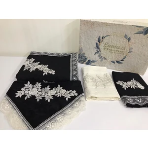 Lamazi Home Lamazihome 4 Parça Siyah Kadife Seccade Seti Seccade Takımı