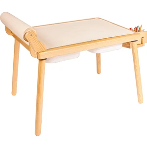 Woodnjoy Doğal Ahşap Duyusal Çocuk Aktivite Masası Oyun Masası ve Çocuk Çalışma Masası (Rulo Aparalı ve Kırtasiye İstasyonlu)