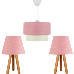 3'lü Set Avize ve Komodin Üstü Abajur Pembe