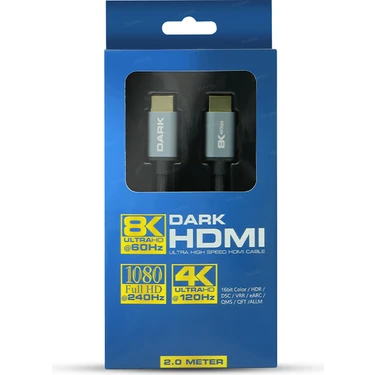 DARK 2metre HDMI 2.1 8K60/4K144, 48G Alüminyum Başlık HDMI