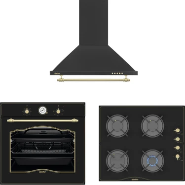 Simfer Rustik Siyah Cam Ankastre Set (7349 Fırın + 3325 Ocak + 9612