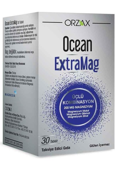 Orzax Ocean Extramag Üçlü Kombinasyon Takviye Edici Gıda 30 Tablet