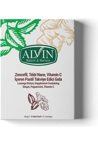Alvin Zencefil,tıbbi Nane ,vitamin C Içeren Pastil Takviye Edici Gıda